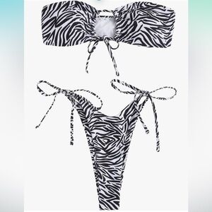 NEW Women's 2 Piece Bandeau Swimsuit Tie Front High Cut. Size XS